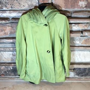 Mycra Pac Green Trench Coat with Hood and Water-Resistant Fabric